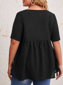 SHEIN CURVE+ Babydoll Top Einfarbig Große Größen für Damen - Schwarz - Übersicht 2