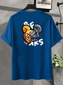 Manfinity Roghcode Men Plus Cartoon & Letter Graphic Drop Shoulder Tee - Blue - View 4