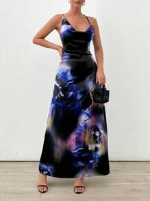 EURMUSE Purple Sateen Maxi Dress - Multicolor - View 4