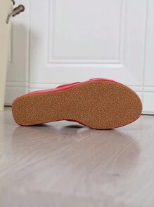 Sandalias de plataforma y cuña para mujer, cómodas y de estilo casual para primavera/verano, con aumento de altura, aptas para fiestas, carnavales y festivales de música - Rojo - Ver 4