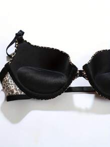 Snug Zone 女士休闲露背豹纹印花和黑色面料胸罩两件装，略有弹性，猎豹印花上衣 - 黑色 - 查看 3