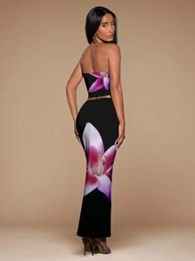 SHEIN BAE Vollständig bedrucktes Muster, 2 Stücke Set für Frauen im Sommer - Schwarz - Übersicht 2