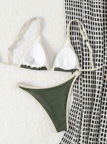 Swim Mod Conjunto de bikini sexy para mujer con bloques de color para playa de verano - Verde militar - Ver 5