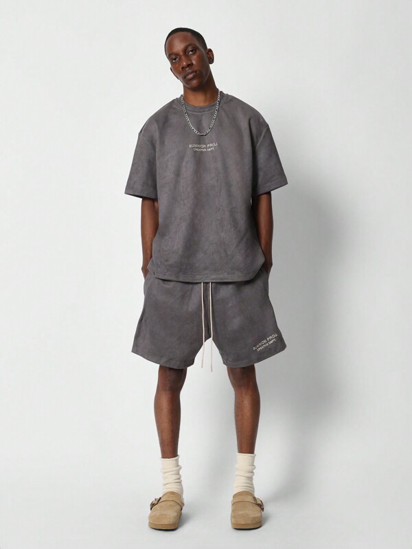 SUMWON Suedette Tee And Short 2 Piece Set
