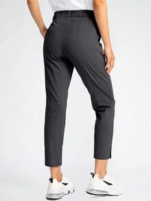 Quần lửng ống đứng đơn sắc có dây rút túi eo dành cho nữ - Màu xám đen - Xem 2