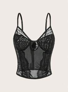 SHEIN BAE Lace Splicing Mesh See-Through Victoria Secret Corset Top,Rave Festival,Country Concert,Rave Festival - Black - View 8