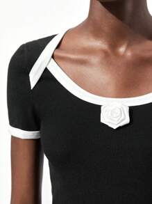 Maija Camiseta informal de manga corta de corte holgado con cuello redondo y bloques de color para mujer, primavera/verano