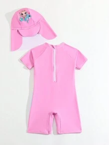 Young Girl One-Piece Swimsuit With Printed Design And Free Cap - Multicolor - View 2