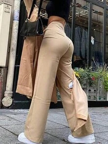 Women's Solid Color Casual Versatile Straight-Leg Pants - Apricot - View 2