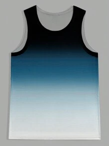 Manfinity RSRT Men's Striped Printed Round Neck Casual Tank Top Summer, Sleeveless Graphic Stripe Blue Ombre Tank Top For Vacation Beach, Men Summer Tank Top, Male Tank Top