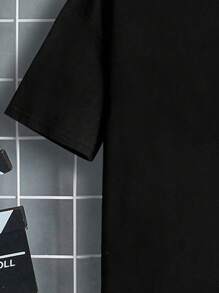 SHEIN Tween Boys' Graphic Printed Casual Round Neck Short Sleeve T-Shirt, Summer - Black - View 3