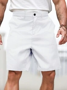 Manfinity Homme Men Plus Casual Solid Bermuda Shorts With Slant Pockets, Summer - White - View 4