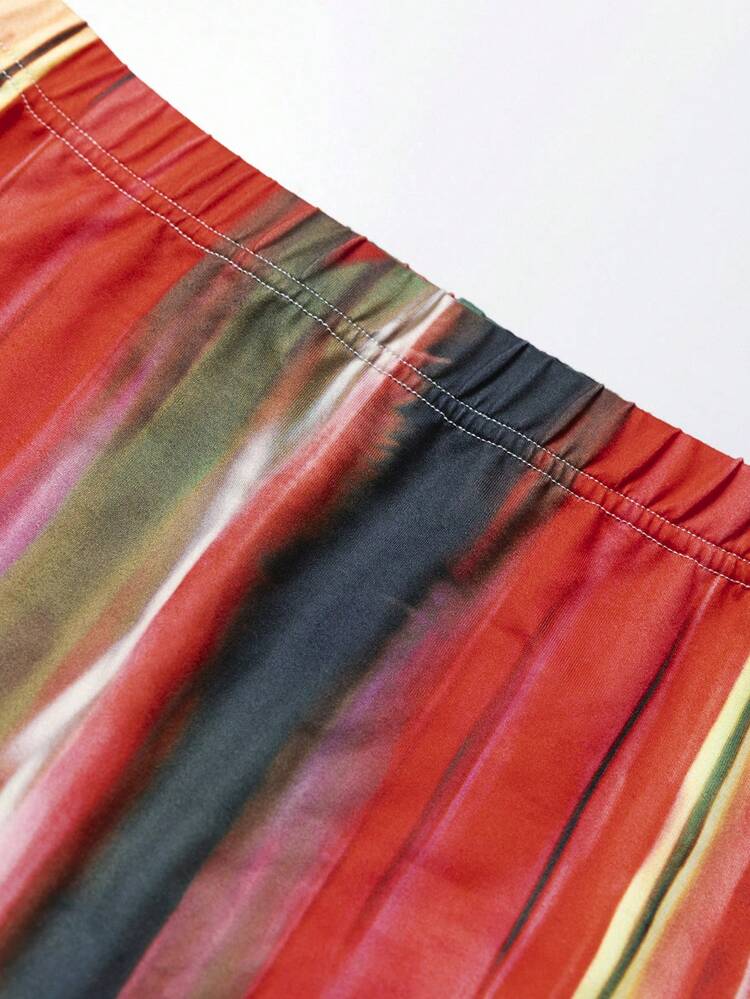 Women's Colorful Printed Casual Top And Skirt Set For Daily Wear