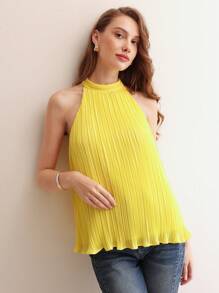 MOTF PREMIUM SOLID LETTUCE TRIM PLISSE BLOUSE - Yellow - View 3