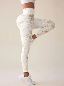 SHEIN Sport Studio Bladbedrukte elastische naadloze sportlegging