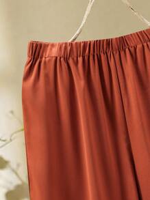 Joress Plus Size Solid Color Round Neck Short Sleeve Top And Long Pants Casual Summer Two Pieces Set