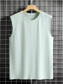 Manfinity Homme Men's Summer Solid Color Round Neck Casual Tank Top - Mint Green - View 3