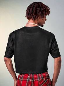 FeverCity 男士夏季蝴蝶及口號印花圓領短袖短版上衣休閒T恤 - 黑色 - 查看 3