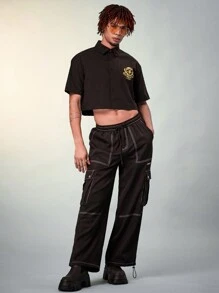 FeverCity 男士字母印花短袖襯衫 - 黑色 - 查看 4