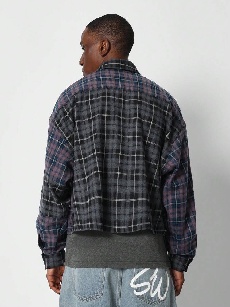 SUMWON 格紋拼色短款襯衫 - 彩色 - 查看 2