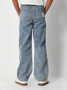 SUMWON Pantalón vaquero con ajuste acampanado y detalle trenzado para niñas preadolescentes - Azul - Ver 2