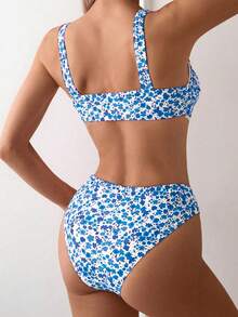 SHEIN Swim 女士夏季海灘小花設計性感比基尼套裝 - 彩色 - 查看 2
