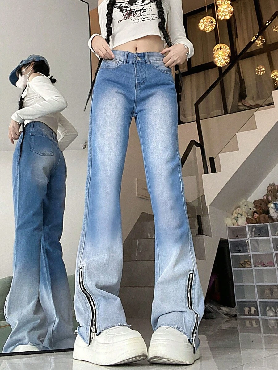 Women's Casual Versatile Denim Jeans With Pockets And Zipper Hem Design - Light Wash - View 1