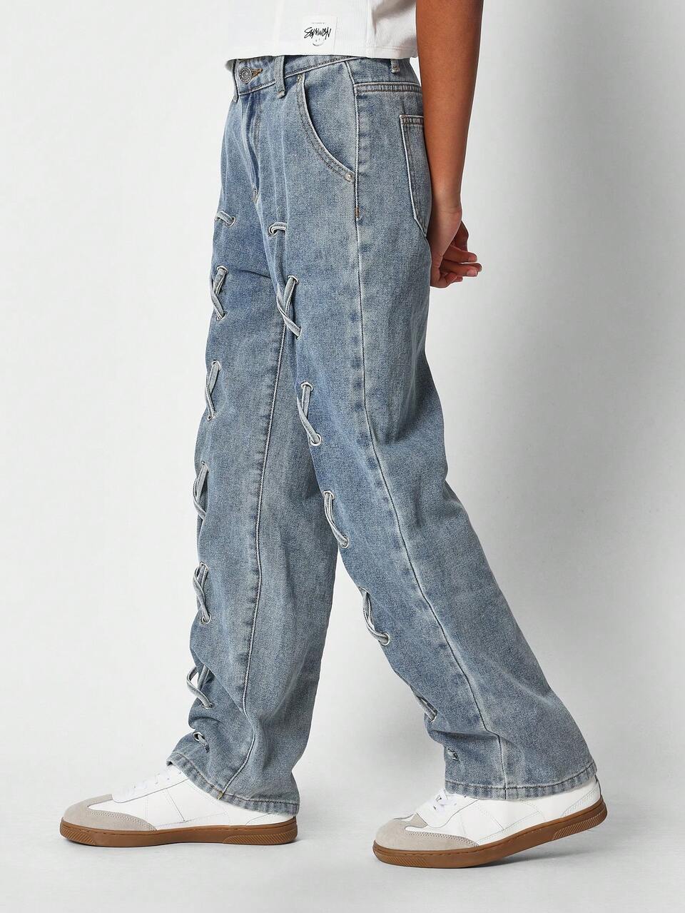 Mädchen Jeans mit Glockenform und Flechtdetail