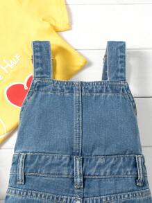 Baby Girl Medium Wash Blue Denim Jumpsuit With Lace Trimmed Patchwork - Medium Wash - View 8