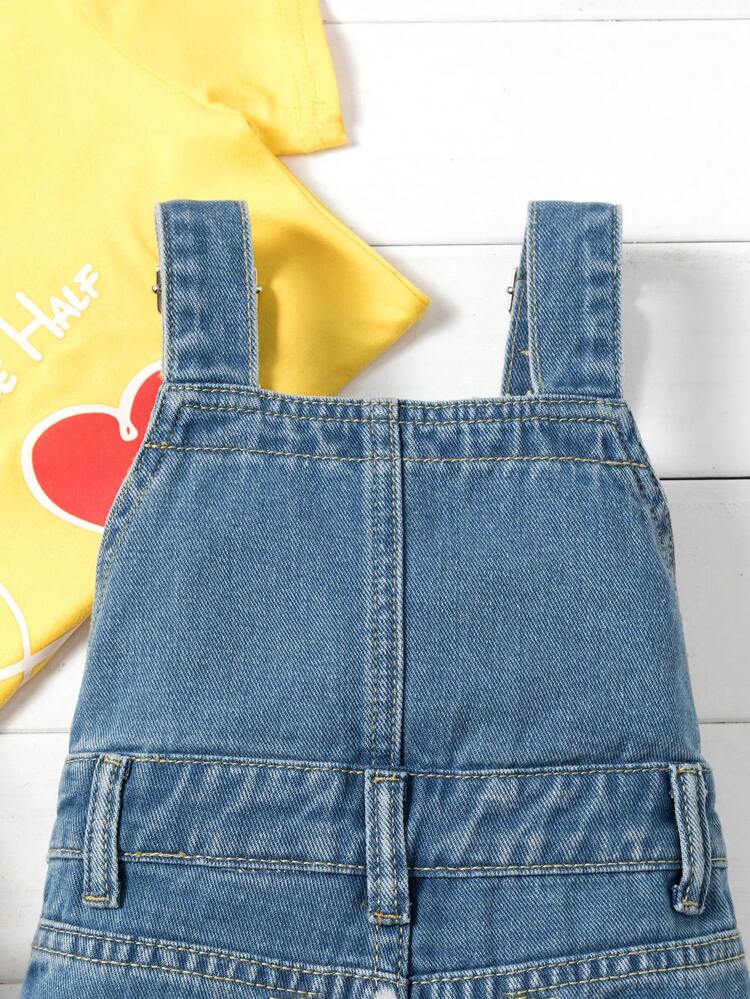Baby Girl Medium Wash Blue Denim Jumpsuit With Lace Trimmed Patchwork