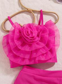 Elladie kids Young Girls' 2pcs Set With 3D Floral And Bow Decorations - Hot Pink - View 4