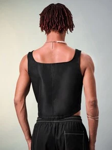 FeverCity Áo ba lỗ dệt thông thường có khóa kéo cho nam, áo không tay thời trang đi chơi Tan Top - màu đen - Xem 2