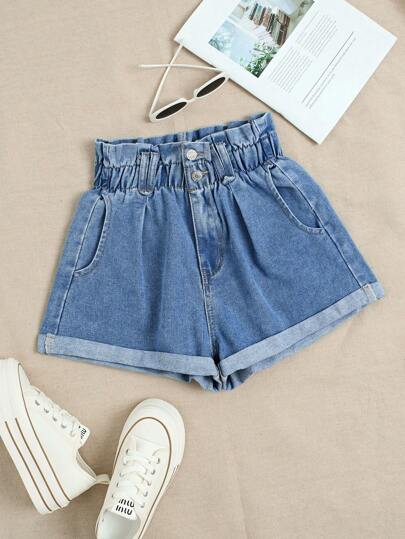 Breezaya 女式時尚純色鬆身牛仔短褲