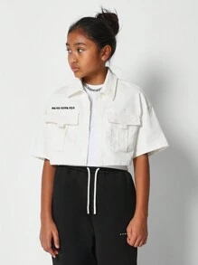 SUMWON 带刺绣图案的 Tween 女童短款衬衫 - 白色 - 查看 1