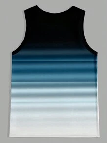Manfinity RSRT Men's Striped Printed Round Neck Casual Tank Top Summer, Sleeveless Graphic Stripe Blue Ombre Tank Top For Vacation Beach, Men Summer Tank Top, Male Tank Top