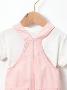 Baby Girl Pink Cute Frayed Washed Denim Overalls Shorts, Versatile Style