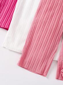 SHEIN 四件套女童荷叶边腰带纽扣装饰上衣搭配条纹质感休闲裤，舒适百搭，可搭配各种T恤、衬衫和背心。非常适合夏季度假、外出和日常穿着。多种颜色可选。适合学校、校园、大学等场合。 - 彩色 - 查看 5