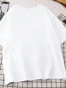 Calvaya 大码女式夏季字母和花卉印花圆领短袖休闲 T 恤 TEQUILA 比图案 T 恤便宜女式上衣 - 白色 - 查看 2
