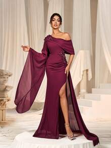 Faeriesty Váy đầm họa tiết hoa cổ xẻ tà bất đối xứng - Màu Đỏ Sâu - Xem 7