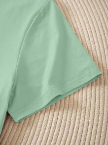 INAWLY Women's Plus Size Solid Color V-neck Short Sleeve T-shirt - Mint Green - View 5