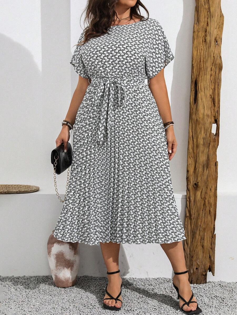 Vionelle Plus Size Women's Printed Simple Daily Summer Boho Dress Women Outfit