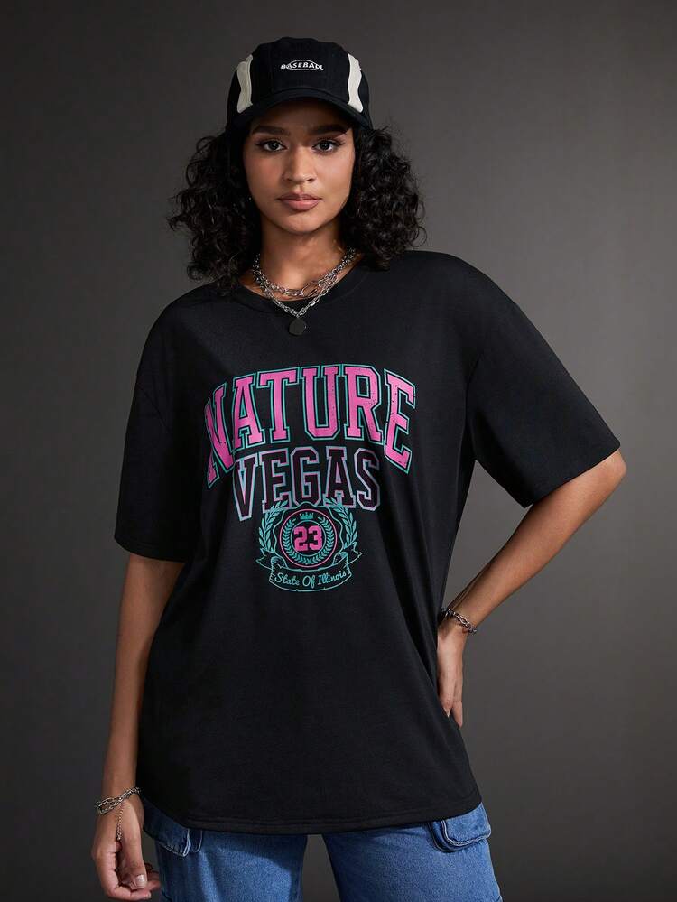 Gameset SHEIN Sport Round Neck Letter Print Summer Sports Short Sleeve T-Shirt - Black - View 5