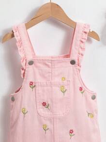 SHEIN Vintaside Kids 少女刺繡牛仔連衣裙，附有裝飾點綴