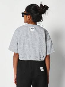 SUMWON Áo thun thiết yếu crop fit có gấu quần cho bé gái tuổi teen - Màu Xám nhạt - Xem 2