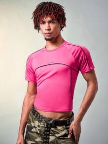 FeverCity 男士修身短袖圓領T恤，適用於夏季 - 粉色 - 查看 4
