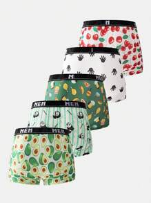 NotGurli Men's Cartoon Printed Boxer Briefs With Elastic Waistband (5pcs/Set)