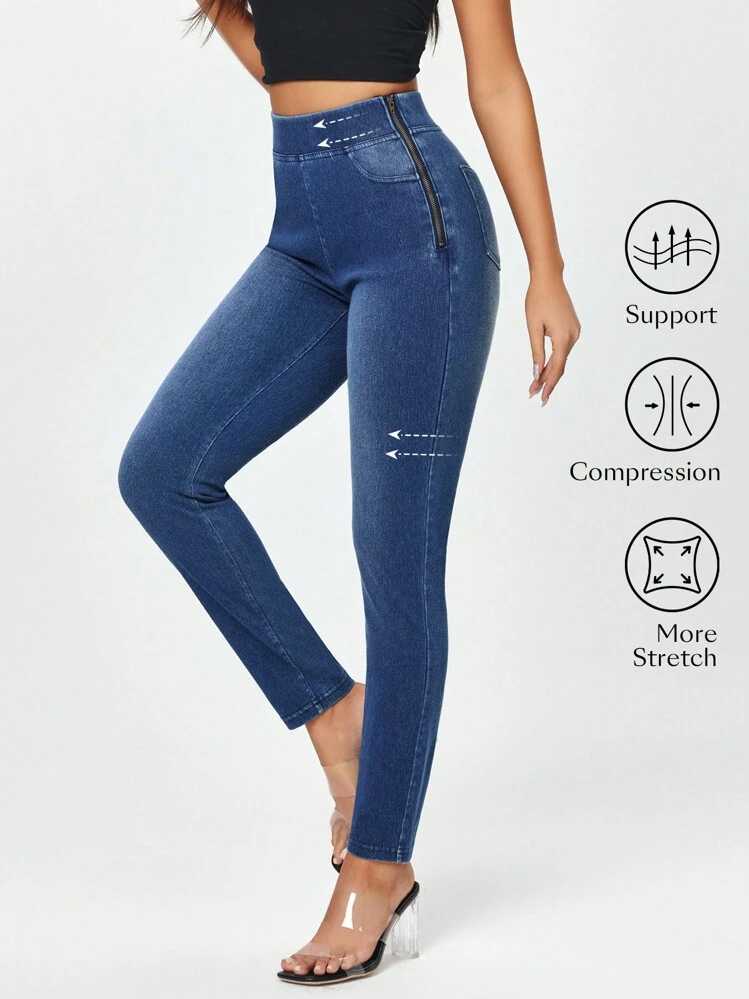 Women's Solid Color Side-Zip Skinny Jeans | SHEIN USA