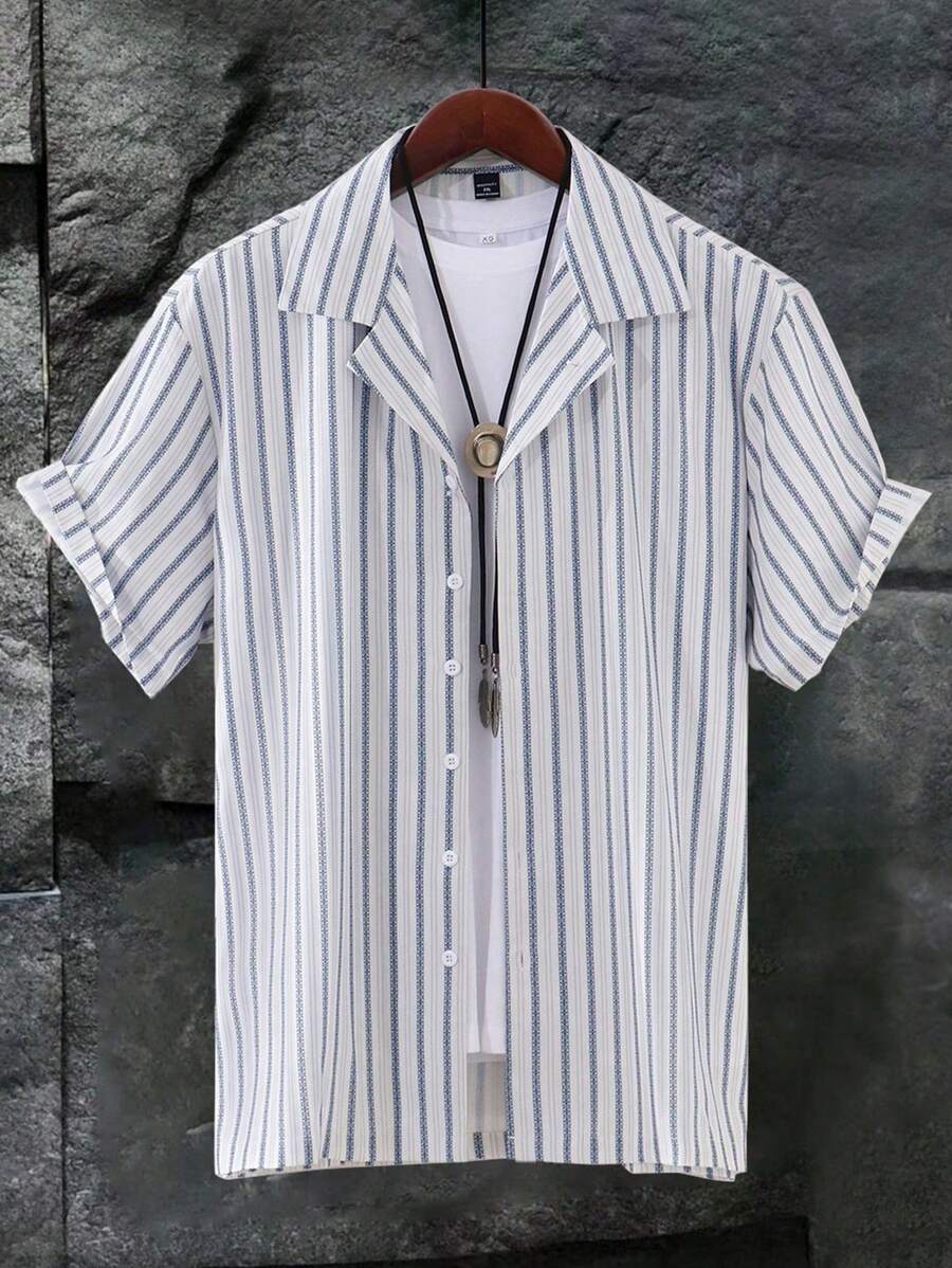 Manfinity Homme Men's Plus Size Striped Casual Short Sleeve Shirt For Summer - Multicolor - View 1