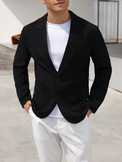 Calvornis Men's Casual Solid Color Suit Jacket, Old Money Style