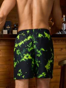 Manfinity Pantalones cortos de playa para hombre con cintura elástica y estampado de teñido anudado para el verano
